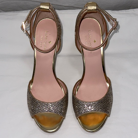 Kate Spade Silver/Gold Glitter Peep-Toe Platform Sandals Size 6.5 - Picture 2 of 14